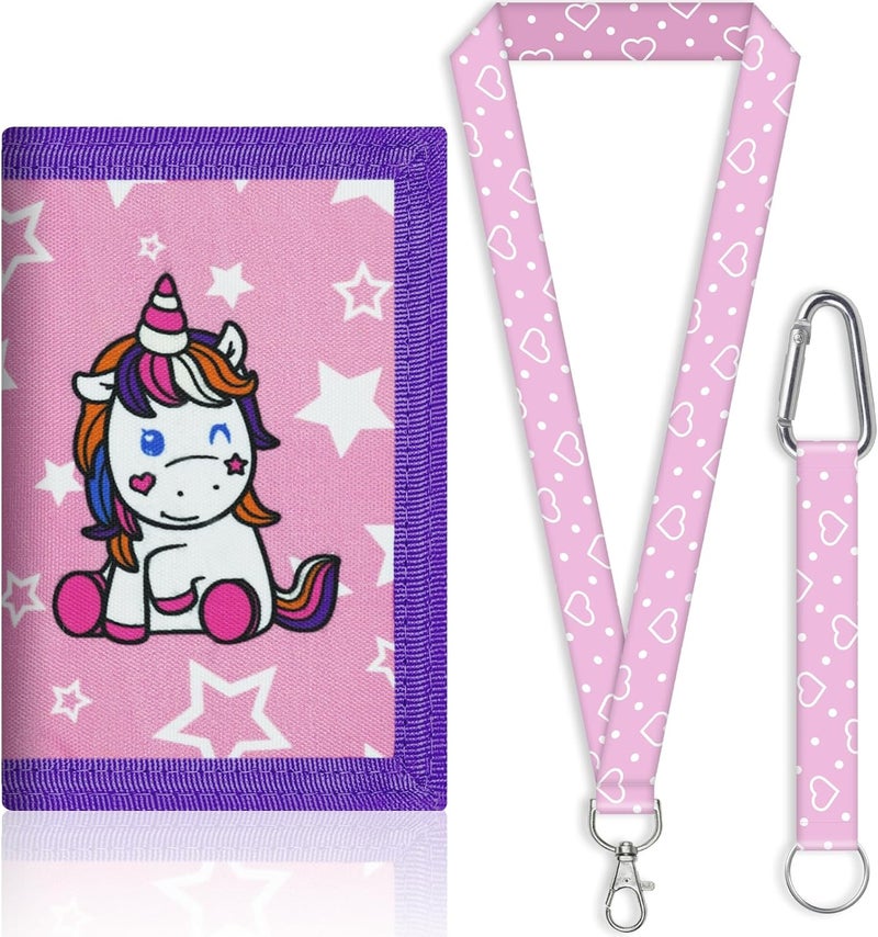 Jonyee Kids Wallet for Boys and Girls 4-16 with Lanyard and Key Chain Holder, Trifold Camo and Cute Wallets for Kids,with Coin and Card Pockets, Novelty Birthday Gifts for Childrens(Cartoon Unicorn) - Image 1